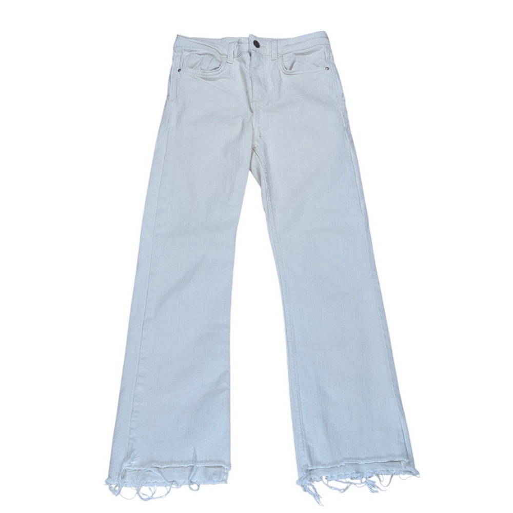 Zara Denim Pants Cream High Rise Raw Hem Cropped Straight Leg Jeans Women's‎ 4